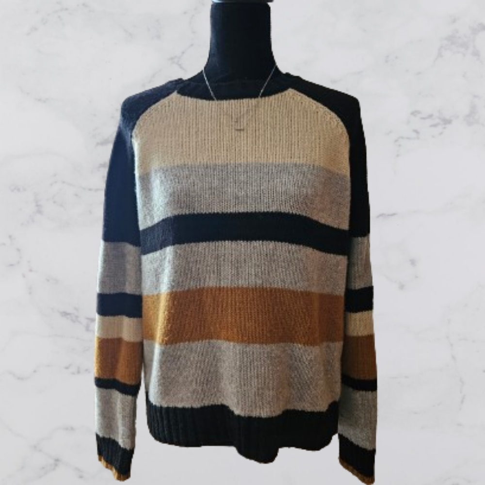 Roxy Striped Crew Neck Sweater - Black, Beige, Mustard